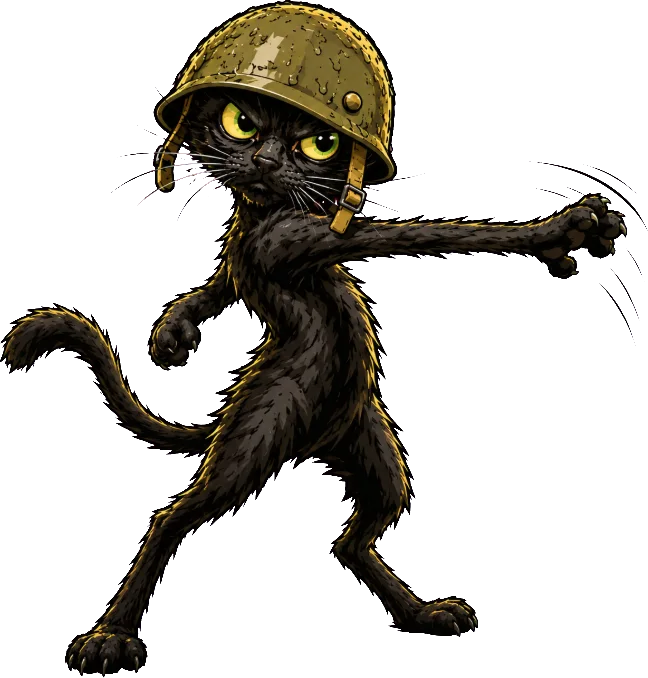 The cat mid swat, paw swinging